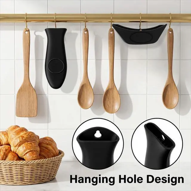 Alt view image 5 of 7 - cast Iron Handle, Silicone Handle for Cast Iron Skillet, Heat-Resistant Cast Iton Handles Sleeve for Frying Pan Cast Irons Skillet Griddle Cookware,Black