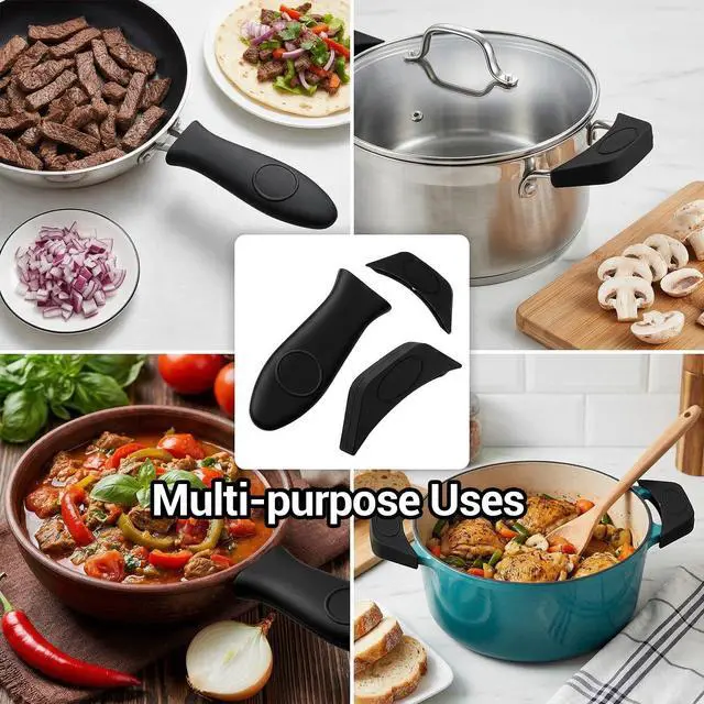 Alt view image 6 of 7 - cast Iron Handle, Silicone Handle for Cast Iron Skillet, Heat-Resistant Cast Iton Handles Sleeve for Frying Pan Cast Irons Skillet Griddle Cookware,Black