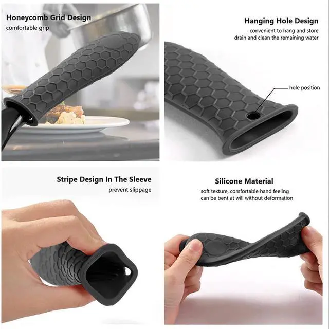 Alt view image 3 of 7 - Silicone Hot Handle Holders Cover, Assist Pan Handle Sleeve Pot,Non-Slip Pot Holder Sleeve,Frying Pan Casserole Oven Tray Baking Sheets Casserole Cookware(Black)
