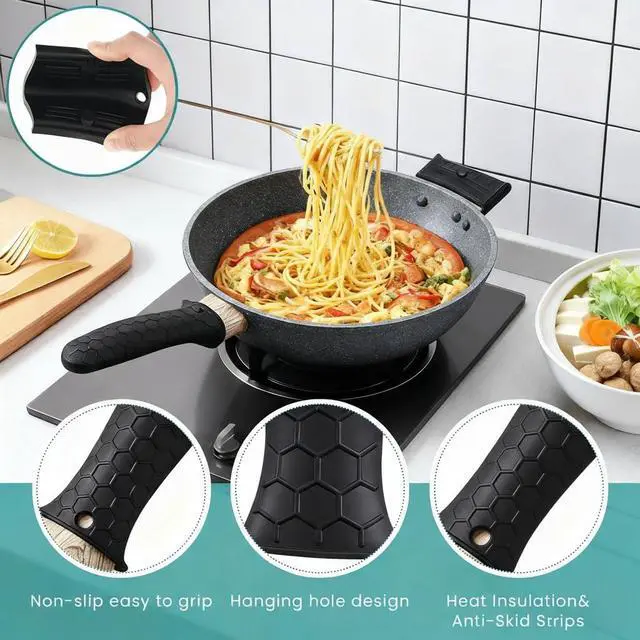 Alt view image 4 of 7 - Silicone Hot Handle Holders Cover, Assist Pan Handle Sleeve Pot,Non-Slip Pot Holder Sleeve,Frying Pan Casserole Oven Tray Baking Sheets Casserole Cookware(Black)