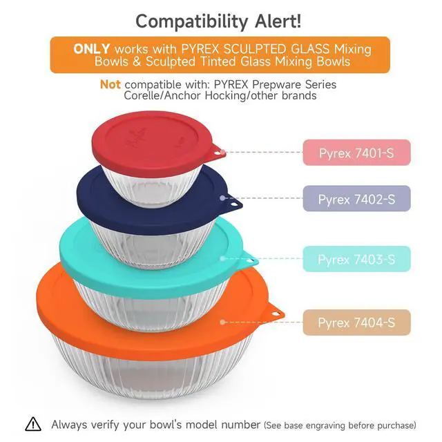 Alt view image 2 of 7 - Silicone Replacement Lids for Pyrex Sculpted Glass & Tinted Glass Bowls Mixing Bowls4 size