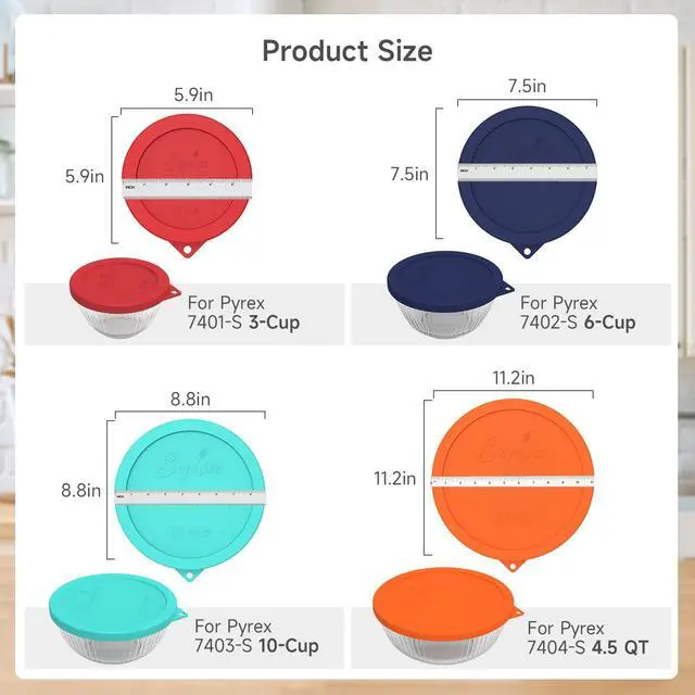 Alt view image 6 of 7 - Silicone Replacement Lids for Pyrex Sculpted Glass & Tinted Glass Bowls Mixing Bowls4 size