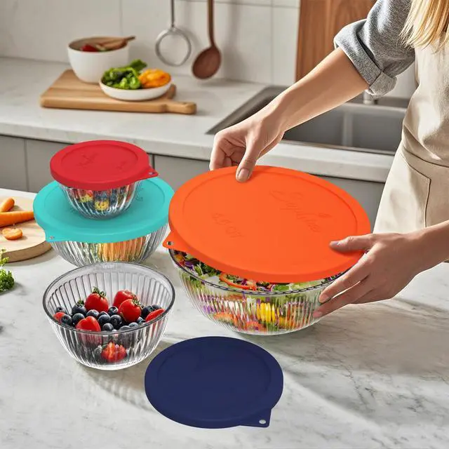 Alt view image 7 of 7 - Silicone Replacement Lids for Pyrex Sculpted Glass & Tinted Glass Bowls Mixing Bowls4 size