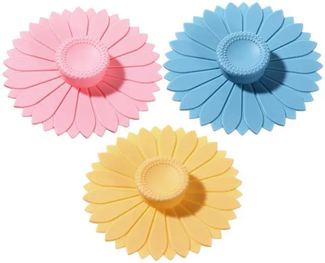 Main image of Silicone Cup Covers, 4.1 Inch Sunflower Drink Covers Reusable Anti-dust Silicone Lids for Mugs Tea Cups Coffee Cup (3 Colors)