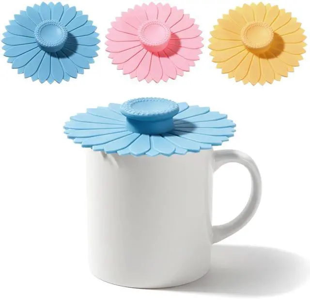 Alt view image 2 of 7 - Silicone Cup Covers, 4.1 Inch Sunflower Drink Covers Reusable Anti-dust Silicone Lids for Mugs Tea Cups Coffee Cup (3 Colors)