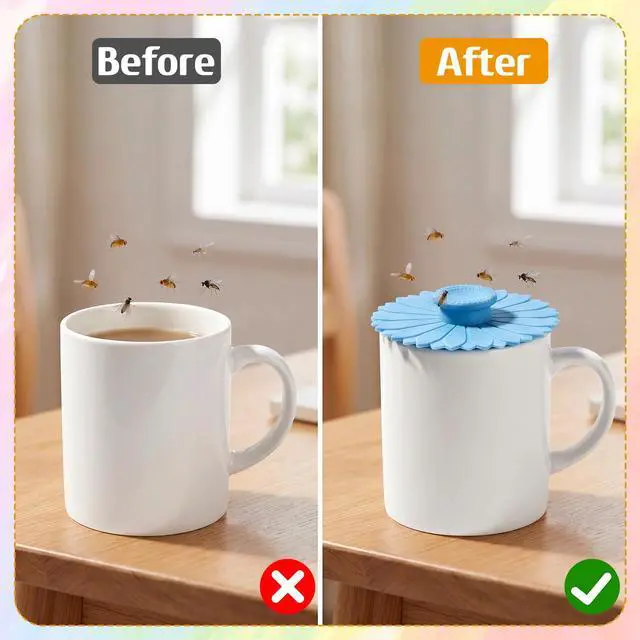 Alt view image 6 of 7 - Silicone Cup Covers, 4.1 Inch Sunflower Drink Covers Reusable Anti-dust Silicone Lids for Mugs Tea Cups Coffee Cup (3 Colors)