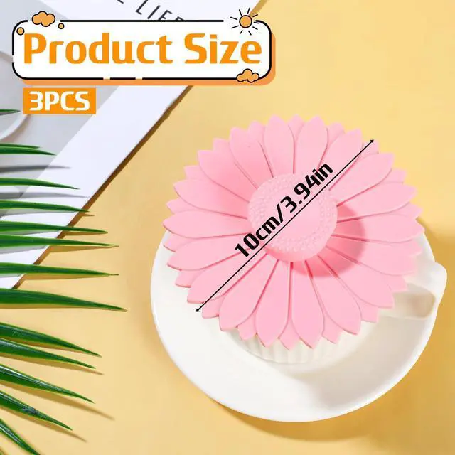 Alt view image 3 of 7 - Silicone Cup Covers, 4.1 Inch Sunflower Drink Covers Reusable Anti-dust Silicone Lids for Mugs Tea Cups Coffee Cup (3 Colors)