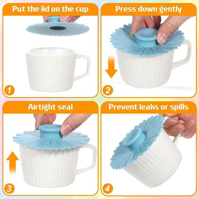 Alt view image 4 of 7 - Silicone Cup Covers, 4.1 Inch Sunflower Drink Covers Reusable Anti-dust Silicone Lids for Mugs Tea Cups Coffee Cup (3 Colors)