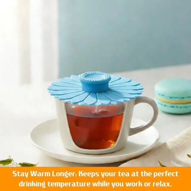 Alt view image 7 of 7 - Silicone Cup Covers, 4.1 Inch Sunflower Drink Covers Reusable Anti-dust Silicone Lids for Mugs Tea Cups Coffee Cup (3 Colors)