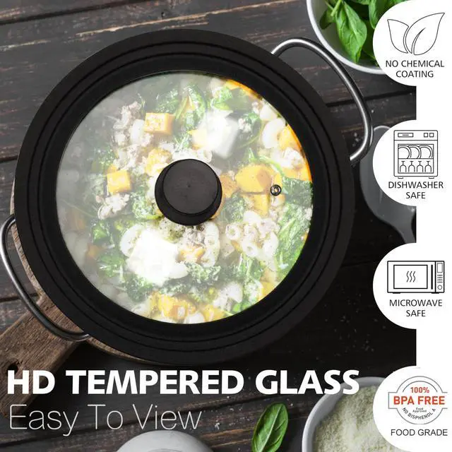Alt view image 2 of 7 - Silicone Universal Lid for Pots, Pans and Skillets - Tempered Glass Covered with Heat Resistant Silicone Rim Fits All 7" to 12" Diameter Cookware -Easy to Use Replacement Frying Pan Cover