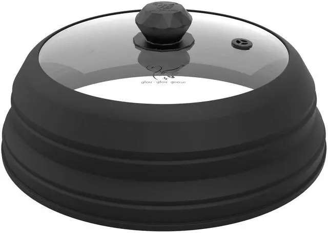 Main image of Microwave Splatter Cover Vented Glass Splatter Guard Lid with Collapsible Silicone for Food as Pot Cover 11.8 inch Large Plate for 6 7 8 9 10 11 inch Plate Bowl Black