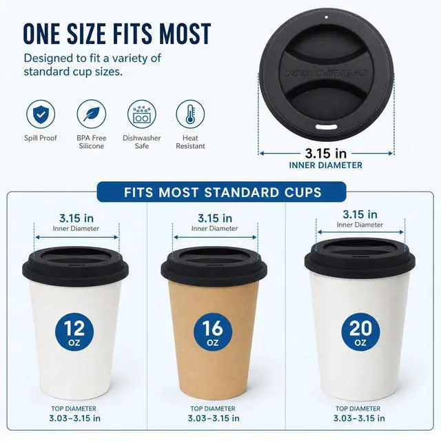 Alt view image 3 of 6 - Coffee Mug Lids(3.15"Inner Diameter,3.43"Outer Diameter), KSENDALO Thicker Eco Reusable Silicone Travel Mug Lids, Silicone Cup Cover Set,Black(5pcs)