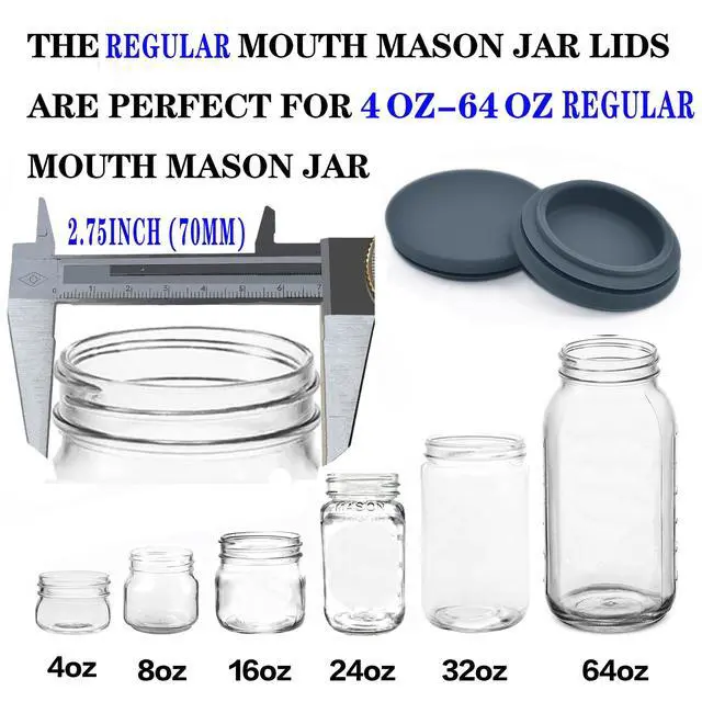 Alt view image 2 of 7 - Regular Mouth Mason Jar Lids - 2.75 Inch Canning Lids Fit for All Regular Mouth Mason Jars,Food Grade Silicone Mason Jar Caps,Dishwasher Safe,Leak Proof Reusable Lids,3 Pack (Grey-3 Pack)