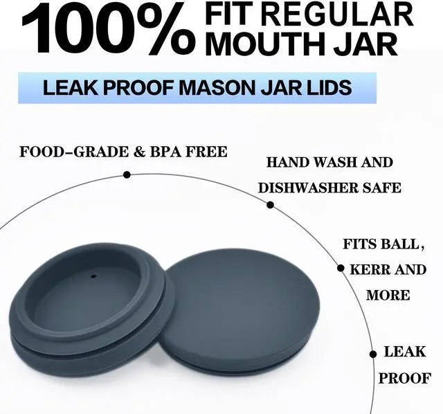 Alt view image 3 of 7 - Regular Mouth Mason Jar Lids - 2.75 Inch Canning Lids Fit for All Regular Mouth Mason Jars,Food Grade Silicone Mason Jar Caps,Dishwasher Safe,Leak Proof Reusable Lids,3 Pack (Grey-3 Pack)