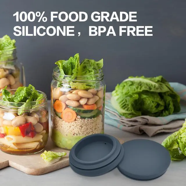Alt view image 5 of 7 - Regular Mouth Mason Jar Lids - 2.75 Inch Canning Lids Fit for All Regular Mouth Mason Jars,Food Grade Silicone Mason Jar Caps,Dishwasher Safe,Leak Proof Reusable Lids,3 Pack (Grey-3 Pack)
