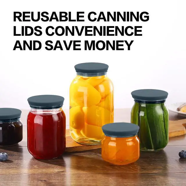 Alt view image 6 of 7 - Regular Mouth Mason Jar Lids - 2.75 Inch Canning Lids Fit for All Regular Mouth Mason Jars,Food Grade Silicone Mason Jar Caps,Dishwasher Safe,Leak Proof Reusable Lids,3 Pack (Grey-3 Pack)