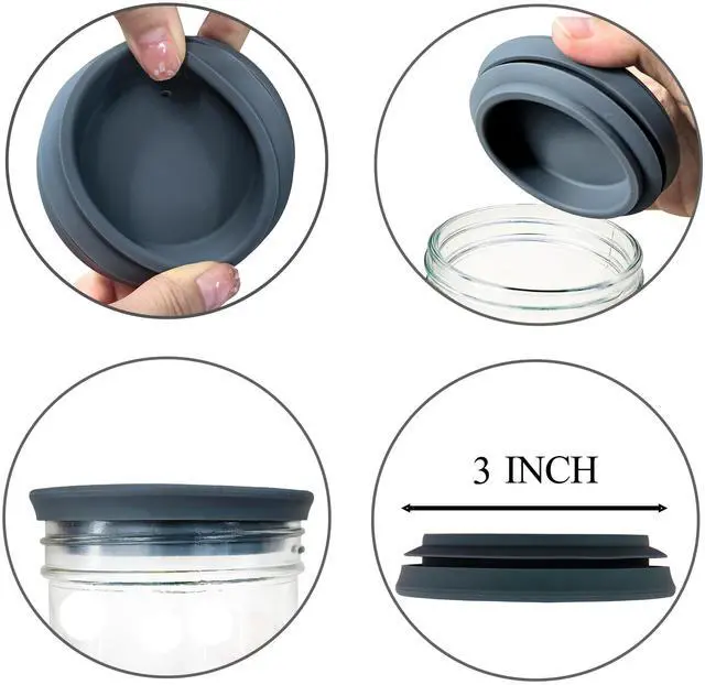 Alt view image 7 of 7 - Regular Mouth Mason Jar Lids - 2.75 Inch Canning Lids Fit for All Regular Mouth Mason Jars,Food Grade Silicone Mason Jar Caps,Dishwasher Safe,Leak Proof Reusable Lids,3 Pack (Grey-3 Pack)