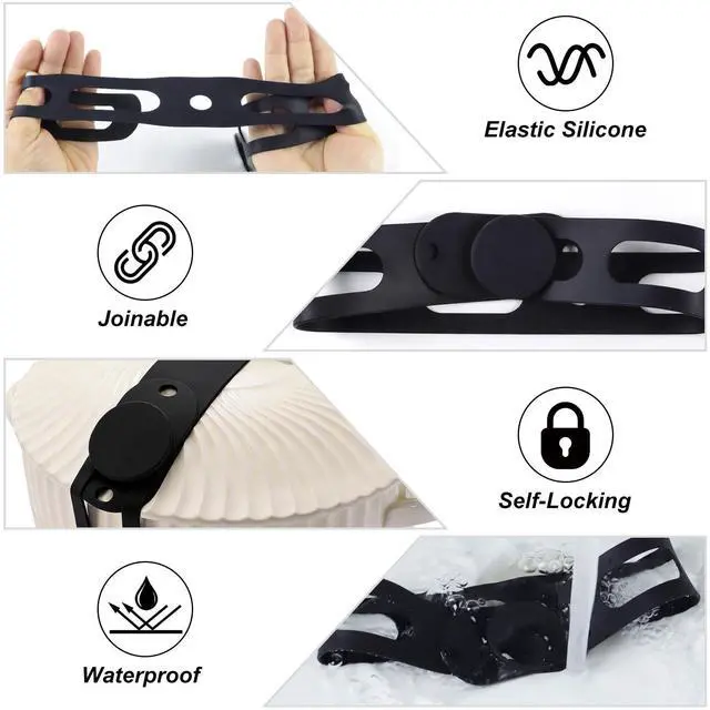 Alt view image 3 of 7 - Reusable Silicone Latch Strap, Secures Slow Cooker Lid, Pot, Bento Box, 21in Durable Elastic Self-Lock Tie for Organizing&Bundling Cords, Curtain, Yoga Mat (Black&Black&Black)