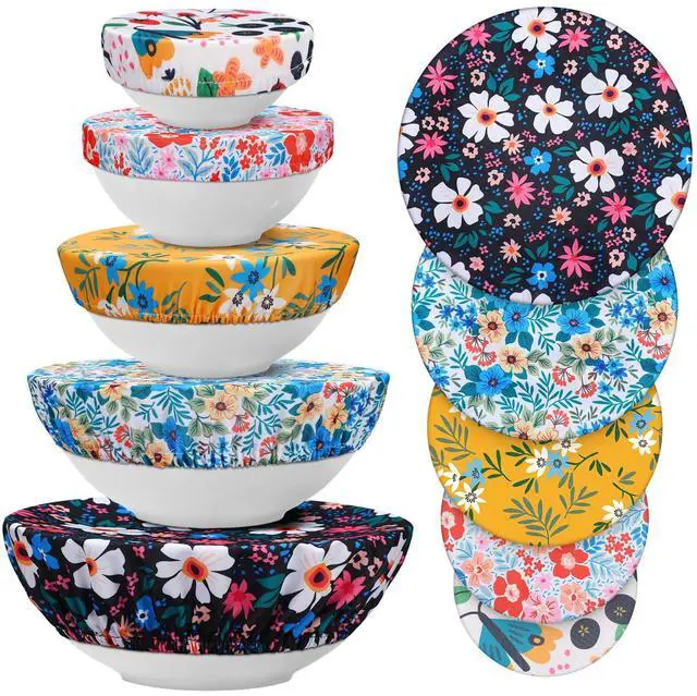 Main image of Cloth Bowl Covers for Bread Rising - 5 Size Stretch Elastic Food Storage Container Lids - Reusable Cotton Fabric Covers for Food, Fruits, Leftovers (Flower)