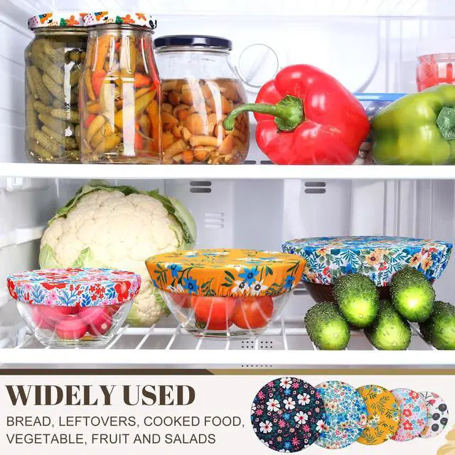 Alt view image 2 of 7 - Cloth Bowl Covers for Bread Rising - 5 Size Stretch Elastic Food Storage Container Lids - Reusable Cotton Fabric Covers for Food, Fruits, Leftovers (Flower)