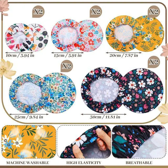 Alt view image 5 of 7 - Cloth Bowl Covers for Bread Rising - 5 Size Stretch Elastic Food Storage Container Lids - Reusable Cotton Fabric Covers for Food, Fruits, Leftovers (Flower)