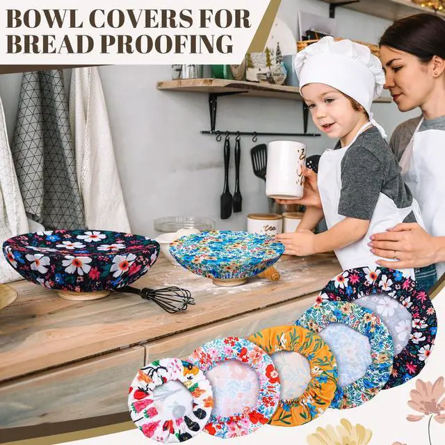 Alt view image 7 of 7 - Cloth Bowl Covers for Bread Rising - 5 Size Stretch Elastic Food Storage Container Lids - Reusable Cotton Fabric Covers for Food, Fruits, Leftovers (Flower)