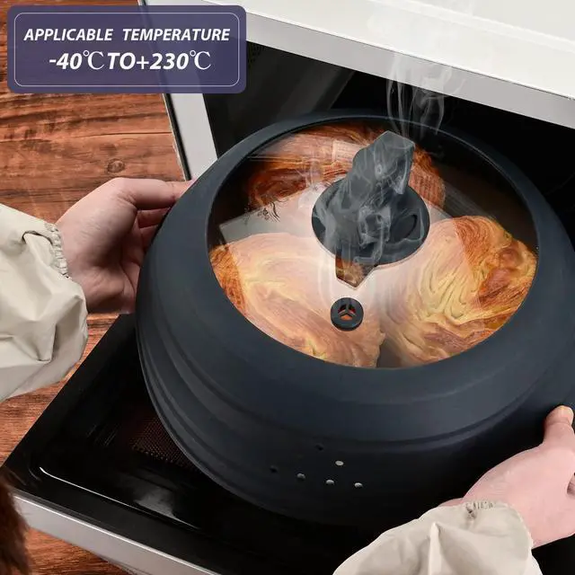 Alt view image 2 of 7 - Microwave Splatter Cover Vented Glass Splatter Guard Lid with Collapsible Silicone for Food as Pot Covers 11.8 inch Large Plate for 6 7 8 9 10 11 inch Plate Bowl