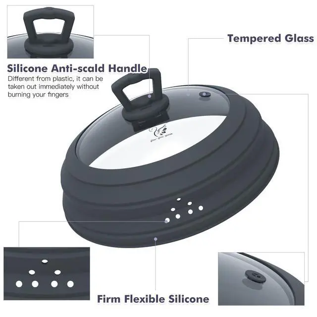 Alt view image 3 of 7 - Microwave Splatter Cover Vented Glass Splatter Guard Lid with Collapsible Silicone for Food as Pot Covers 11.8 inch Large Plate for 6 7 8 9 10 11 inch Plate Bowl