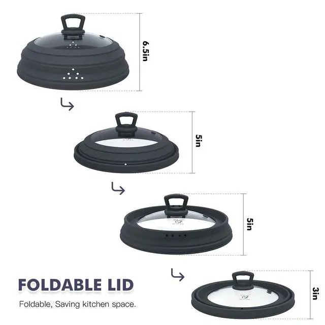 Alt view image 4 of 7 - Microwave Splatter Cover Vented Glass Splatter Guard Lid with Collapsible Silicone for Food as Pot Covers 11.8 inch Large Plate for 6 7 8 9 10 11 inch Plate Bowl