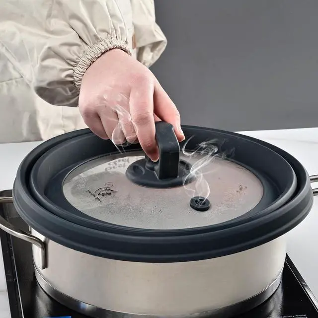 Alt view image 7 of 7 - Microwave Splatter Cover Vented Glass Splatter Guard Lid with Collapsible Silicone for Food as Pot Covers 11.8 inch Large Plate for 6 7 8 9 10 11 inch Plate Bowl