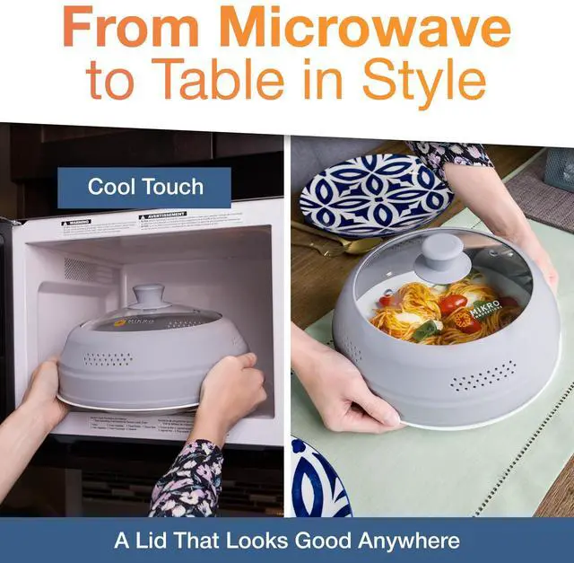 Alt view image 3 of 7 - Glass & Silicone Microwave Splatter Cover Tall and Collapsible Design that fits 6-10.5in Plates and Bowls - Space Saving, BPA Free & Dishwasher Safe (1, Gray, large)