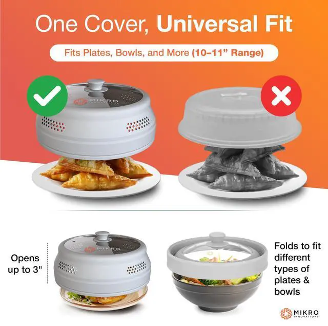 Alt view image 5 of 7 - Glass & Silicone Microwave Splatter Cover Tall and Collapsible Design that fits 6-10.5in Plates and Bowls - Space Saving, BPA Free & Dishwasher Safe (1, Gray, large)