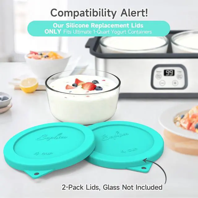 Alt view image 2 of 7 - Replacement Lids Fit Ultimate 1-Quart Yogurt Bowls, Mint, 2 Pack