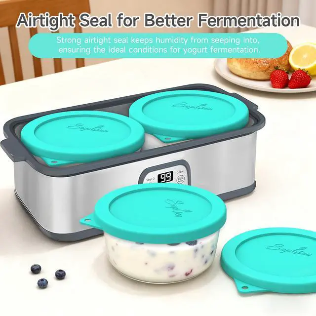 Alt view image 4 of 7 - Replacement Lids Fit Ultimate 1-Quart Yogurt Bowls, Mint, 2 Pack