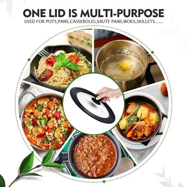 Alt view image 2 of 7 - Universal Lids for Pots, Pans & Skillets - Fits 7", 8" & 9" Diameter, 10", 11" & 12" Diameter Cookware, Tempered Glass with High Heat Resistant Silicone Rim (2PK)