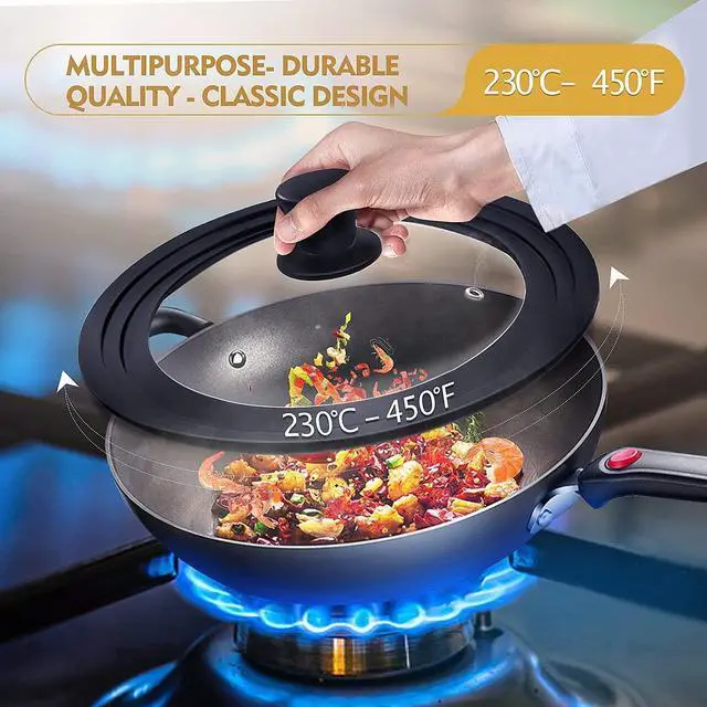 Alt view image 5 of 7 - Universal Lids for Pots, Pans & Skillets - Fits 7", 8" & 9" Diameter, 10", 11" & 12" Diameter Cookware, Tempered Glass with High Heat Resistant Silicone Rim (2PK)