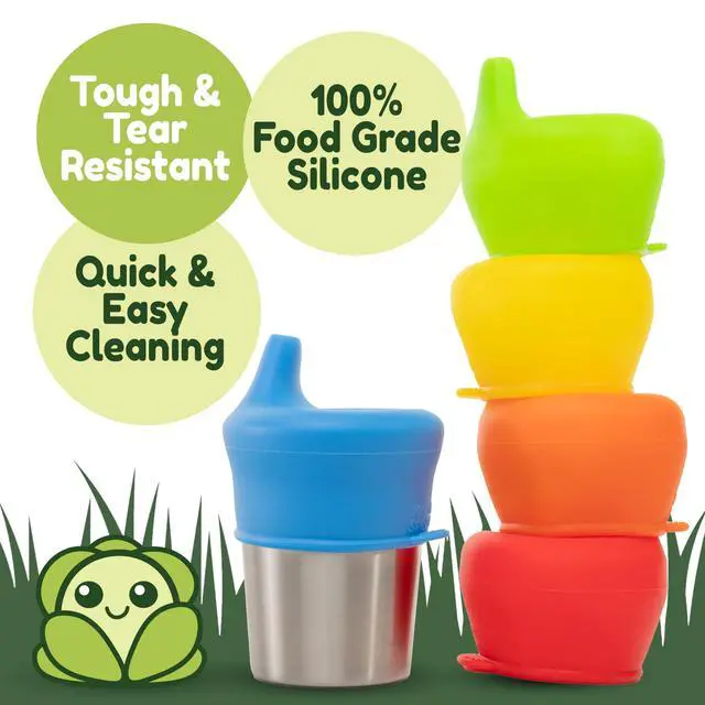 Alt view image 2 of 7 - Silicone Sippy Cup Lids - Spill Proof, Fits Any Cup, BPA-Free, Durable & Soft for Babies & Toddlers, Quick to Attach - 5 Pack Silicone Lids for Cups (Red, Blue, Yellow, Green, Orange)