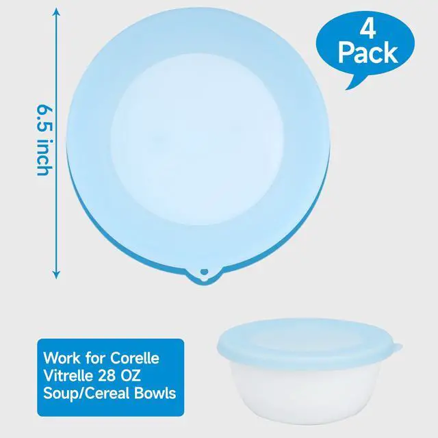Alt view image 2 of 7 - Silicone Lids for Corelle Vitrelle 428-PC 28-Oz Soup/Cereal Bowls, Freezer & Microwave & Dishwasher Safe (Bowl not included)