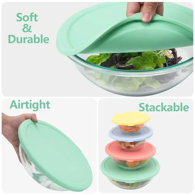 Alt view image 4 of 7 - Silicone Replacement Lids Only Fit for Pyrex 322 1 Quart | 323 1.5 Quart | 325 2.5 Quart | 326 4 Quart Prepware Glass Mixing Bowls, Food Grade, Dishwasher & Microwave Safe (Bowl not included)
