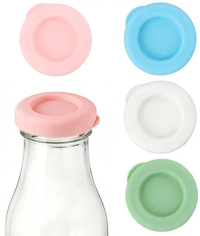 Main image of Silicone Milk Bottle Caps for 48mm Diameter Jug, Reusable Glass Milk Bottle Lids Durable Replacement Tops Fit for Most 1-quart, Half-gallon, 64oz, 2L Sizes, Dishwasher Safe