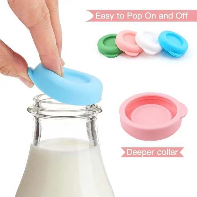 Alt view image 4 of 6 - Silicone Milk Bottle Caps for 48mm Diameter Jug, Reusable Glass Milk Bottle Lids Durable Replacement Tops Fit for Most 1-quart, Half-gallon, 64oz, 2L Sizes, Dishwasher Safe