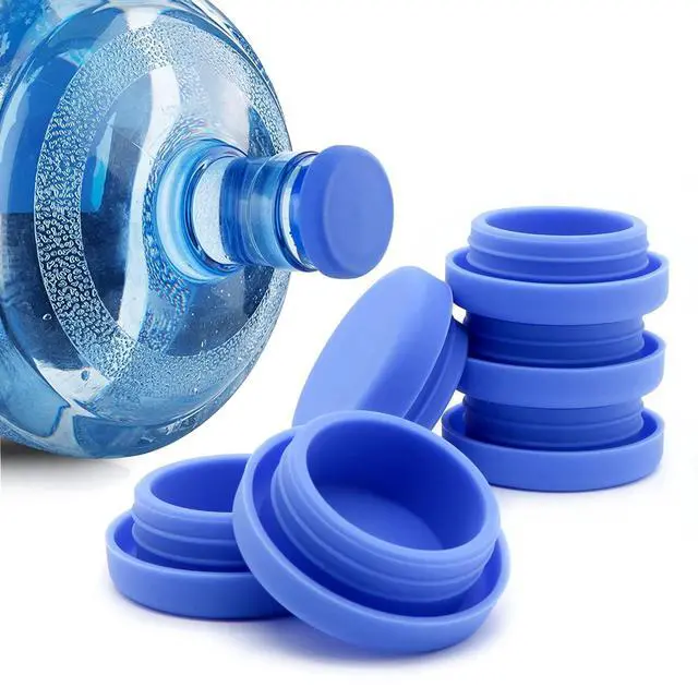 Main image of Silicone Replacement Caps Pack of 6, No Spill 5 Gallon Water Jug Lids Leak Proof Fit 55mm Bottles