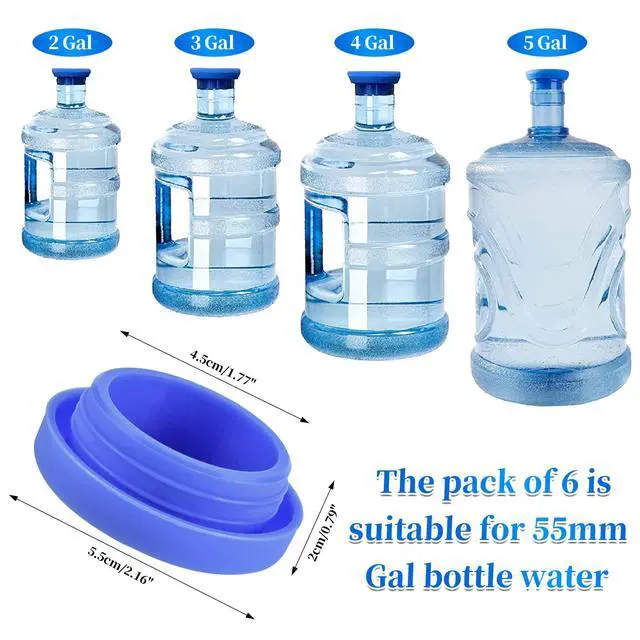 Alt view image 2 of 7 - Silicone Replacement Caps Pack of 6, No Spill 5 Gallon Water Jug Lids Leak Proof Fit 55mm Bottles