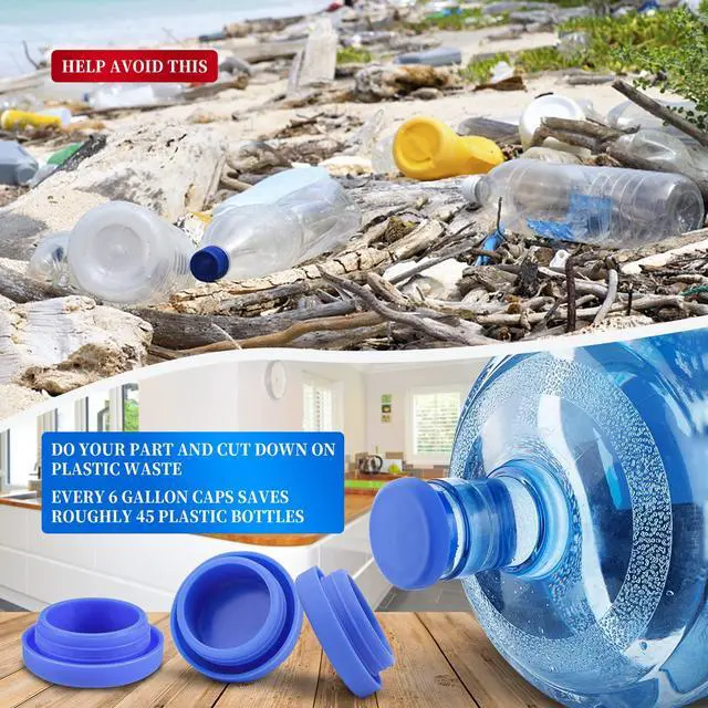 Alt view image 6 of 7 - Silicone Replacement Caps Pack of 6, No Spill 5 Gallon Water Jug Lids Leak Proof Fit 55mm Bottles