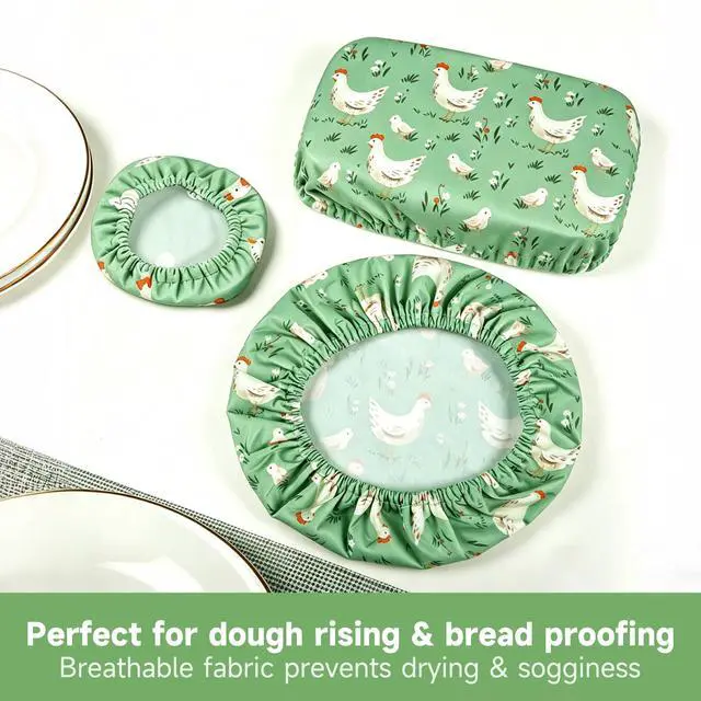 Alt view image 7 of 7 - Reusable Bowl Covers, Elastic Cotton Cloth Sourdough Bread Cover, Reusable Bowl Caps for Bread Proofing Baskets and Large Mixing Containers, 3 Pack, Chicken
