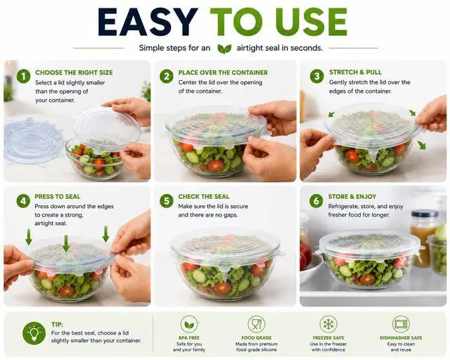 Alt view image 6 of 7 - Silicone Stretch Lids, Reusable BPA-Free Food Covers, 6-Pack