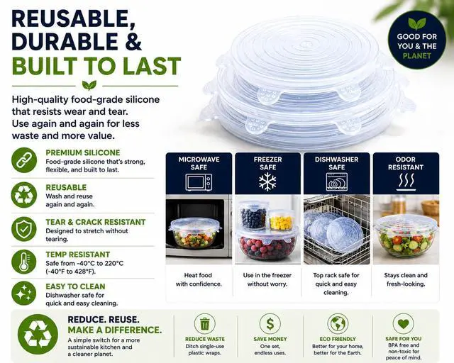 Alt view image 7 of 7 - Silicone Stretch Lids, Reusable BPA-Free Food Covers, 6-Pack