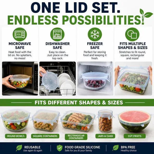 Alt view image 4 of 7 - Silicone Stretch Lids, Reusable BPA-Free Food Covers, 6-Pack