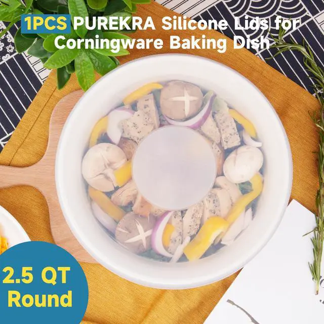 Alt view image 2 of 7 - Silicone Lids for CorningWare 2.5 Quart Round Dish, 1 Pack Reusable Covers for CorningWare FS-1 2.5 Quart French White Baking Dish (Dish not Included) Dishwasher & Microwave & Freezer Safe