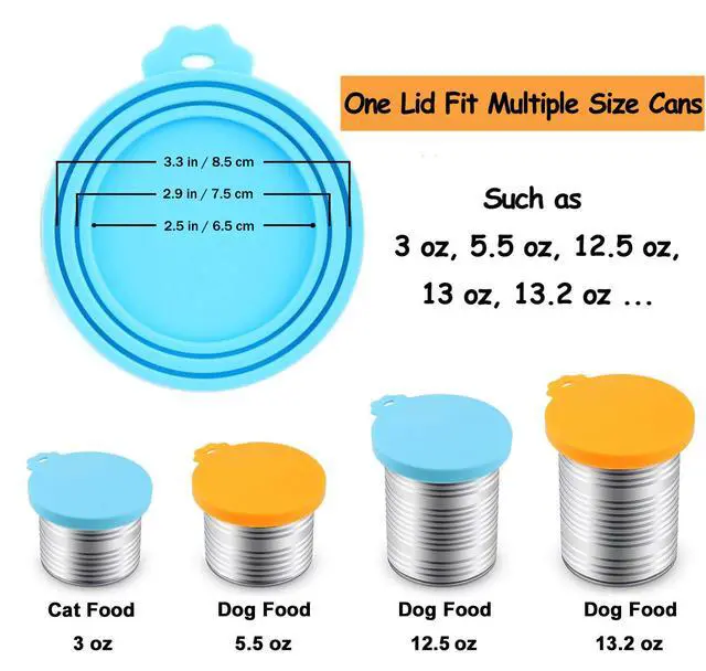 Alt view image 3 of 7 - Pet Food Can Cover Silicone Can Lids for Dog and Cat Food(Universal Size,One fit 3 Standard Size Food Cans) (Blue/Orange)